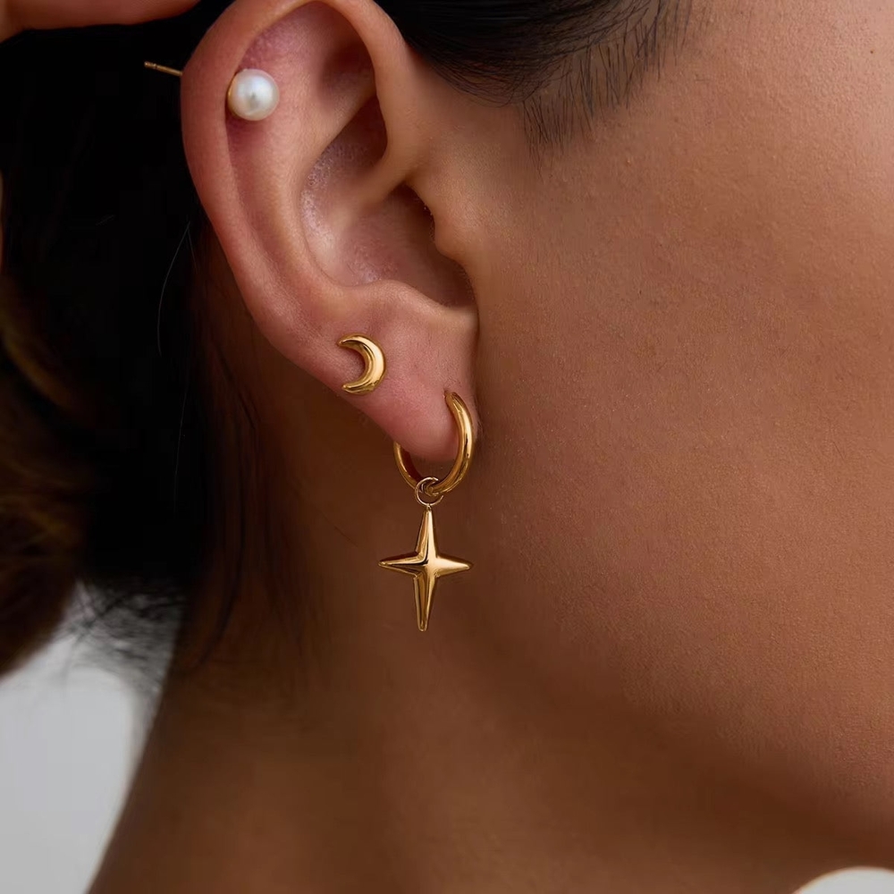 Gold Star and Moon Earring Set